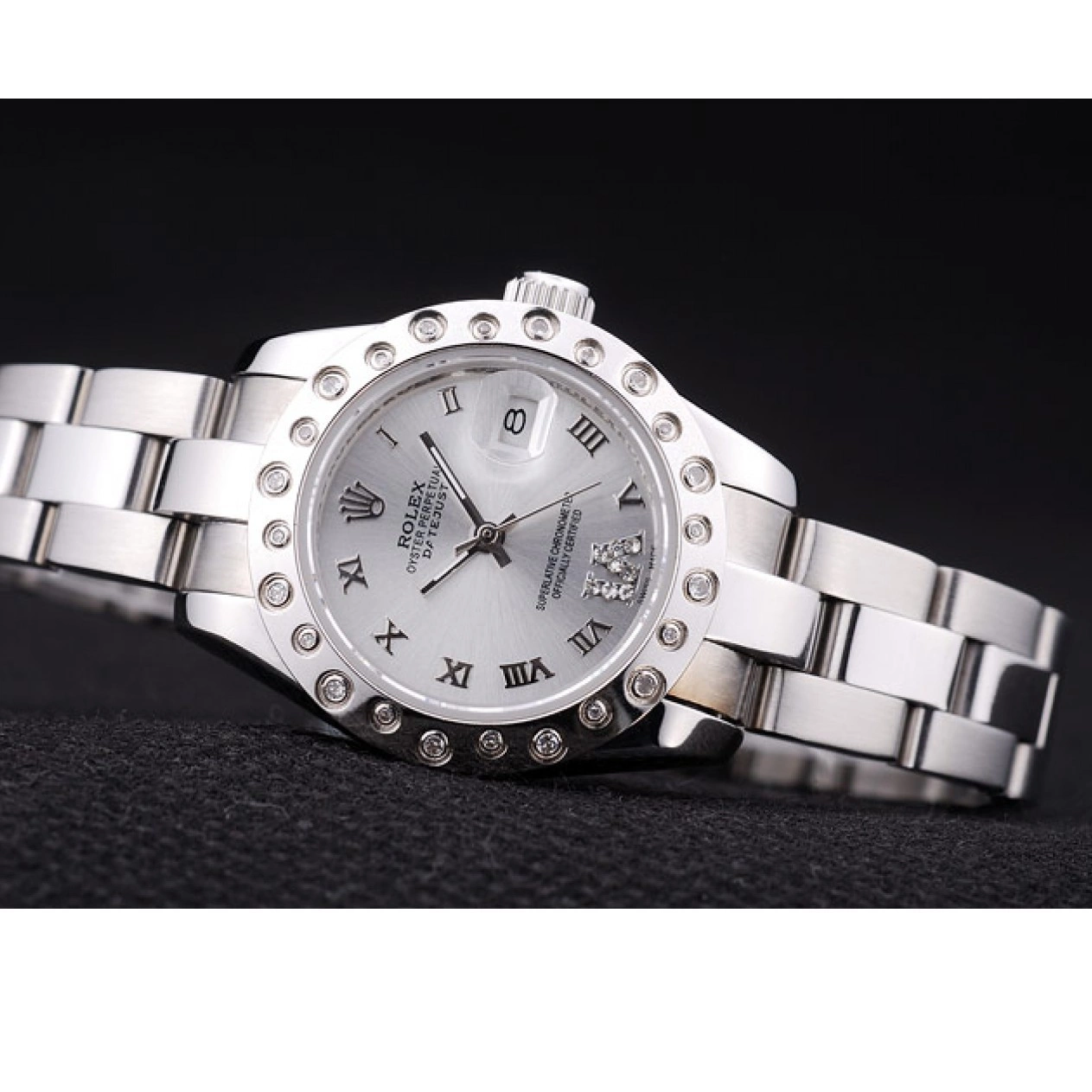 Aaa replica Polished Dial Bezel Silver 7474 Diamonds Datejust Silver Rolex 0718
